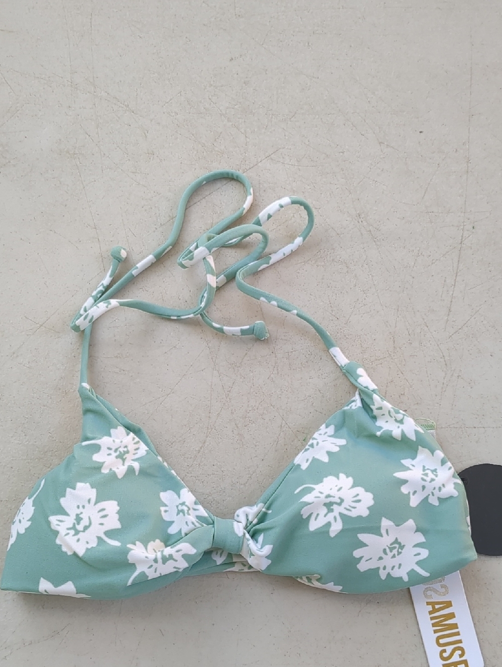 Amuse Society Mint Green Floral Triangle Bikini Top